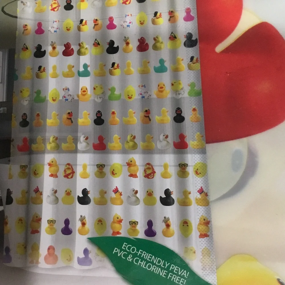 Splash Yellow Rubber Duck Shower Curtain with Multi-Color Accents
